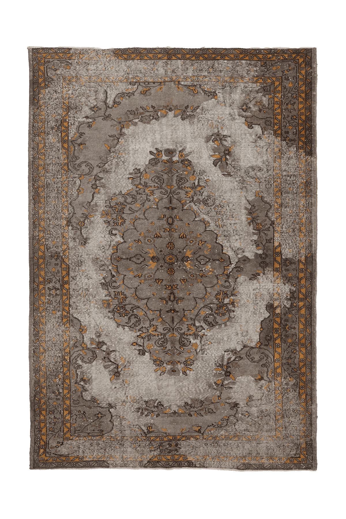 Vintage Isparta Turkish Area Rug 6x10 ft — Gray & Orange Floral