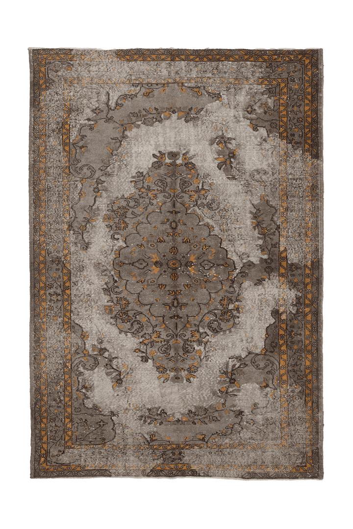 Vintage Isparta Turkish Area Rug 6x10 ft — Gray & Orange Floral
