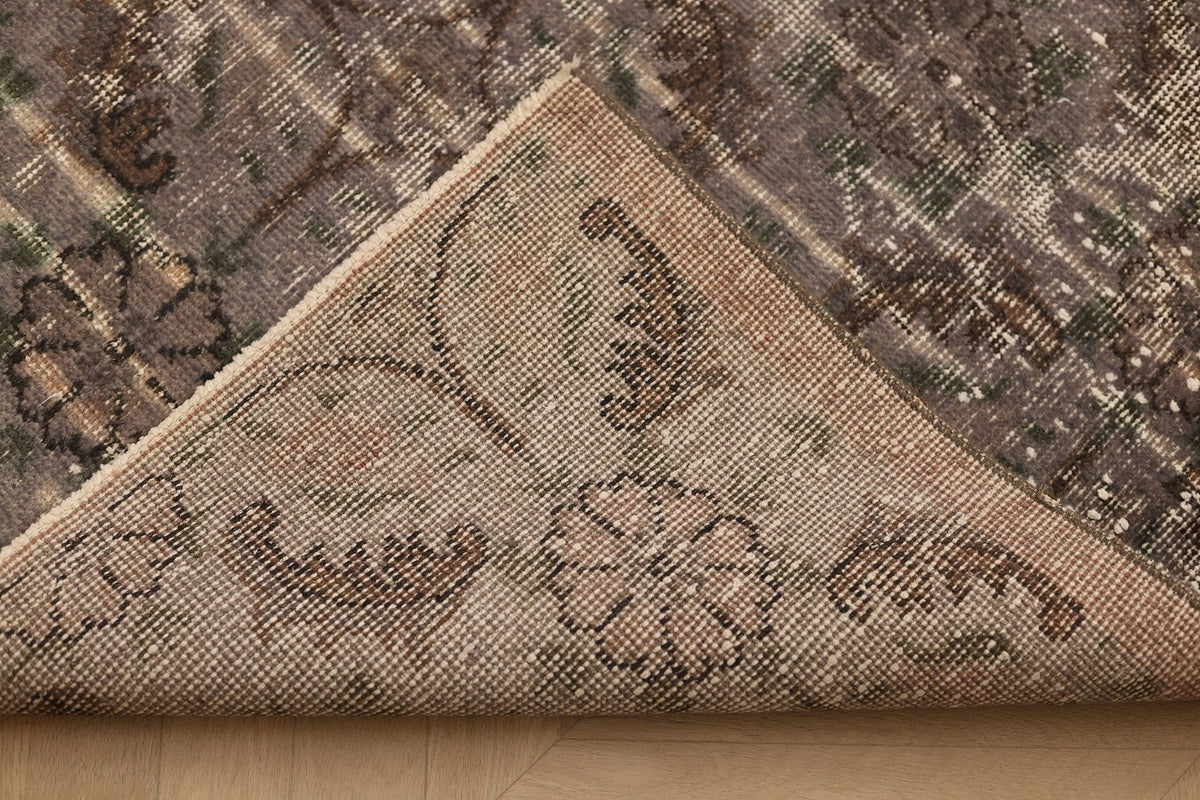 Vintage Isparta Turkish Area Rug 7x10 ft — Gray & Brown Floral