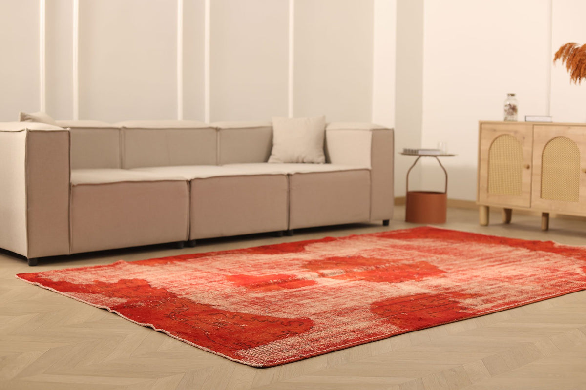 Vintage Isparta Turkish Area Rug 6x10 ft — Red & Orange Overdyed
