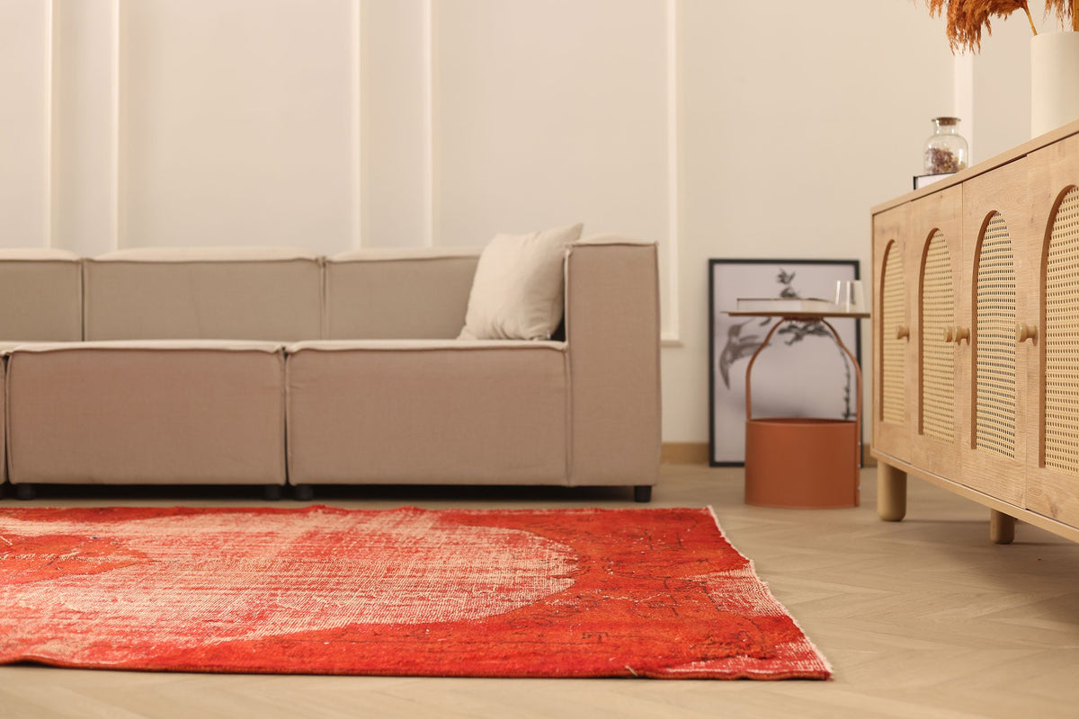 Vintage Isparta Turkish Area Rug 6x10 ft — Red & Orange Overdyed