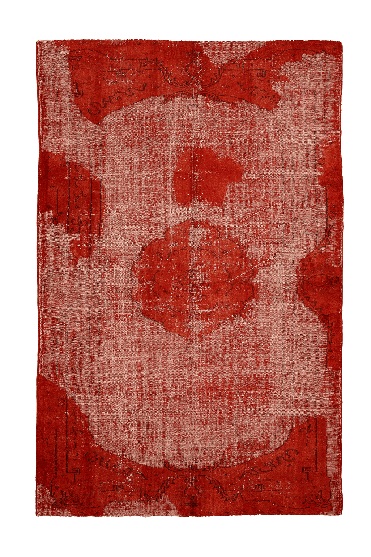 Vintage Isparta Turkish Area Rug 6x10 ft — Red & Orange Overdyed