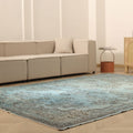 Vintage Isparta Turkish Area Rug 7x11 ft — Blue & Gray Floral