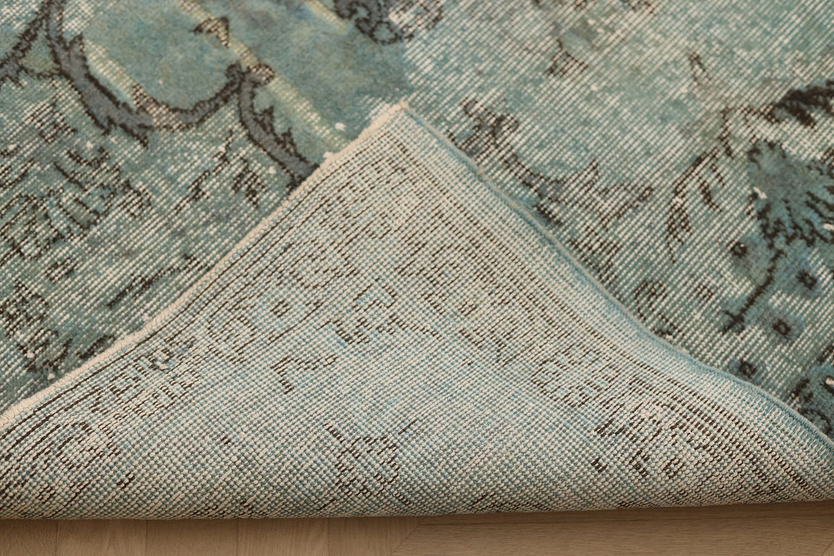 Vintage Isparta Turkish Area Rug 7x11 ft — Blue & Gray Floral
