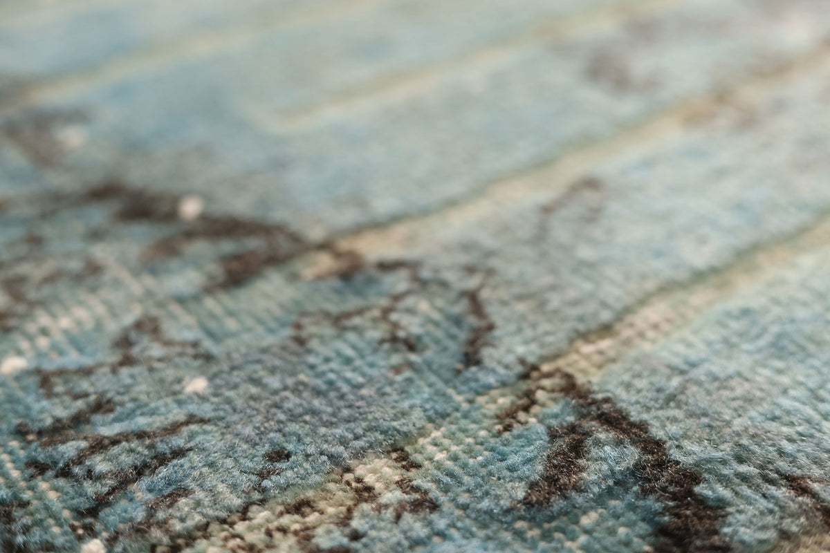Vintage Isparta Turkish Area Rug 7x11 ft — Blue & Gray Floral
