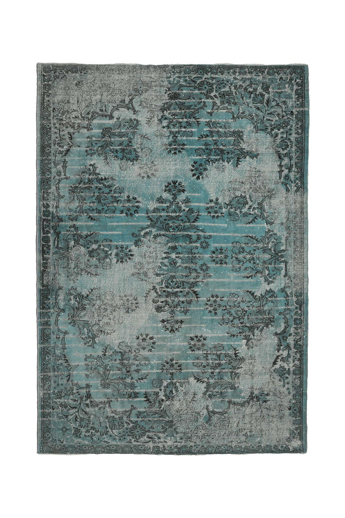 Vintage Isparta Turkish Area Rug 7x11 ft — Blue & Gray Floral
