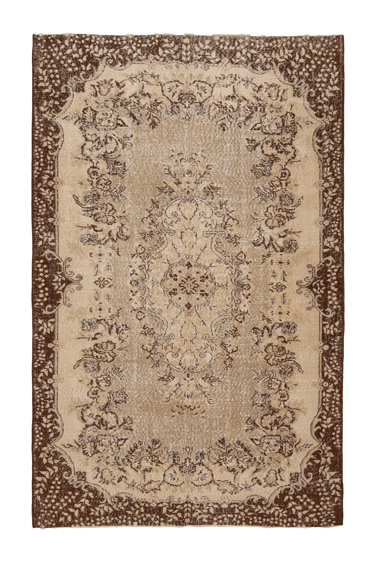 Vintage Isparta Turkish Area Rug 5x9 ft — Beige & Brown Floral