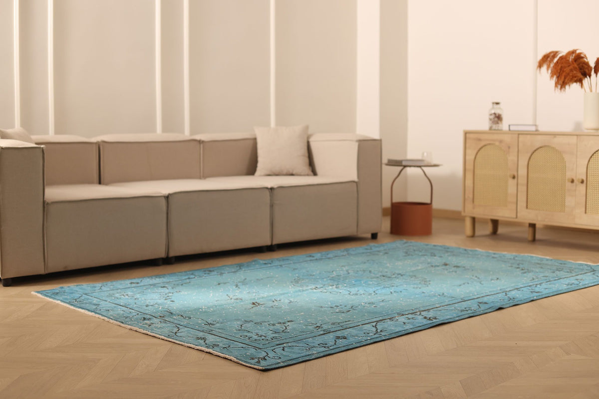 Vintage Isparta Turkish Area Rug 6x9 ft — Blue & Green Overdyed
