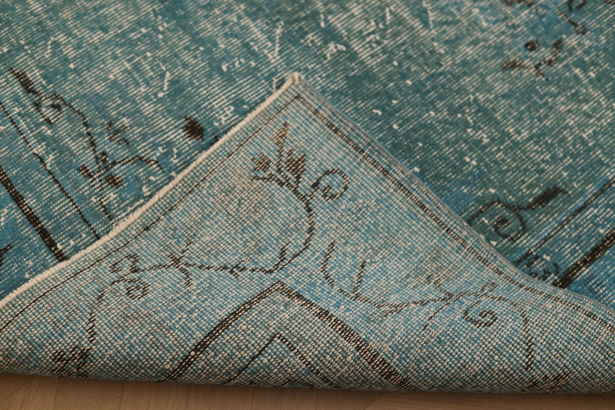 Vintage Isparta Turkish Area Rug 6x9 ft — Blue & Green Overdyed