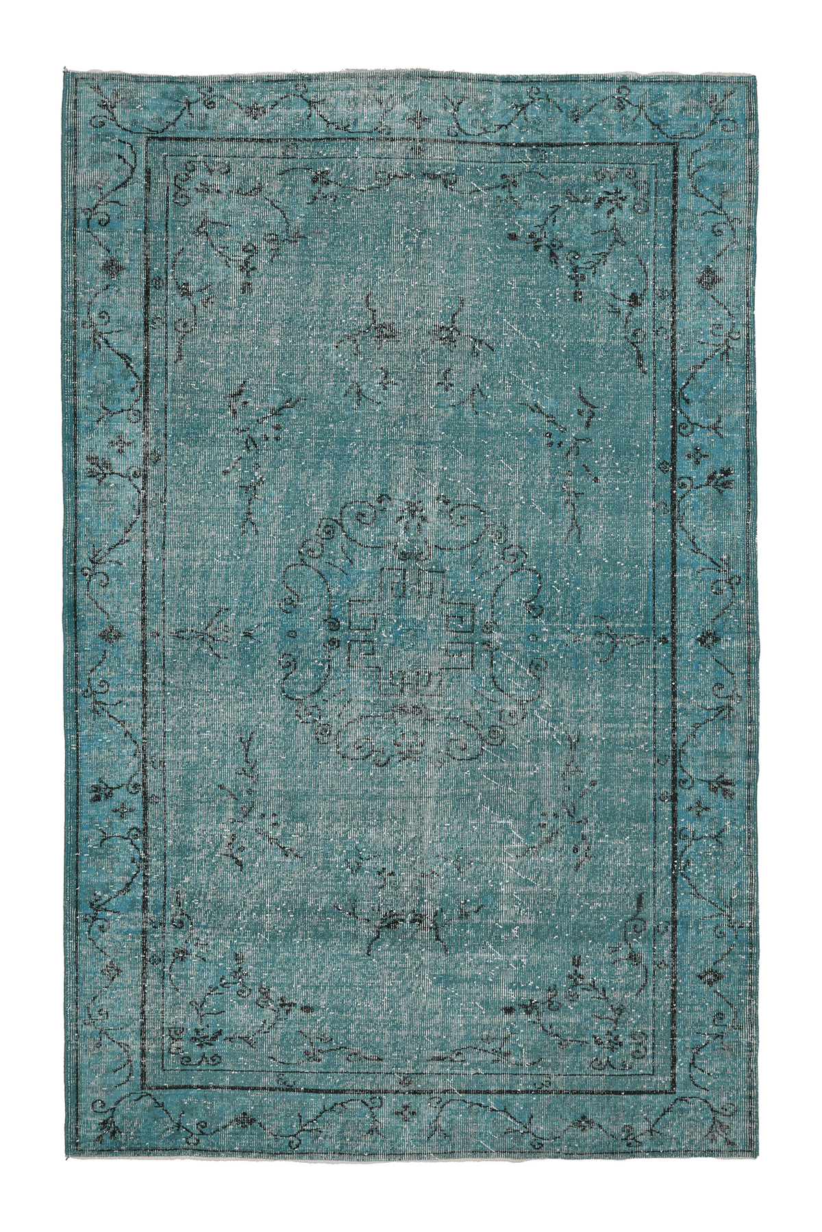 Vintage Isparta Turkish Area Rug 6x9 ft — Blue & Green Overdyed