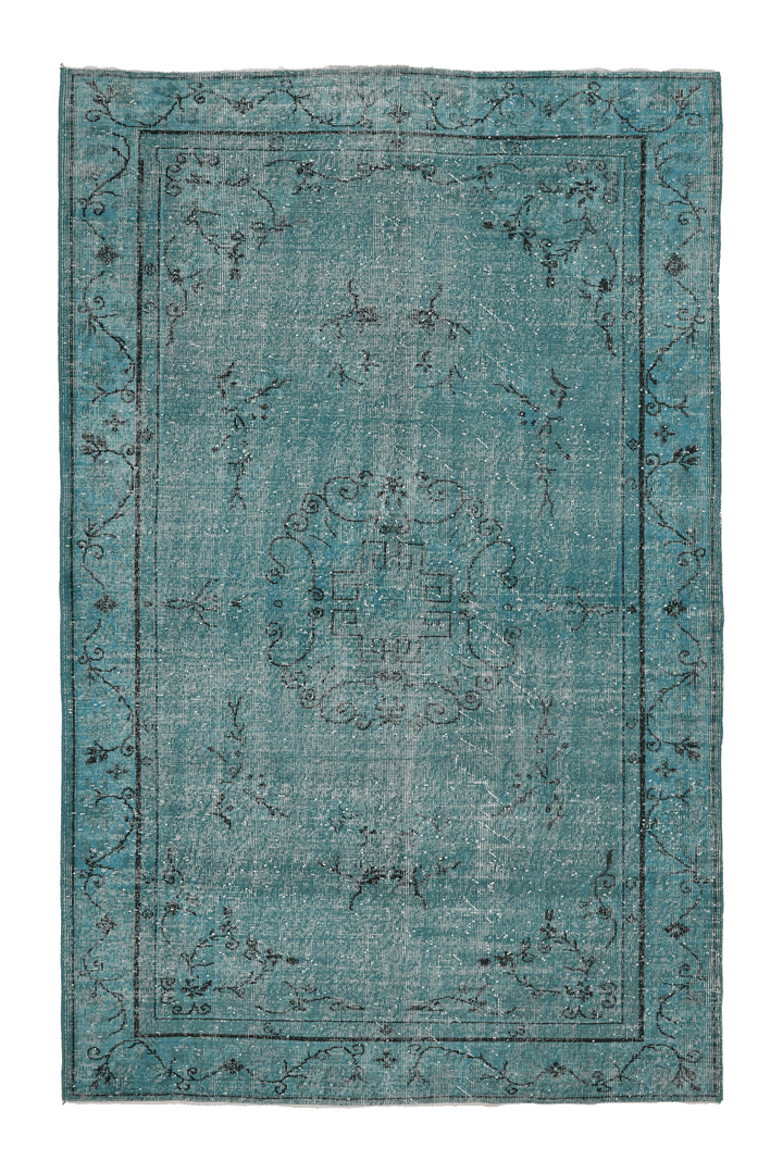 Vintage Isparta Turkish Area Rug 6x9 ft — Blue & Green Overdyed