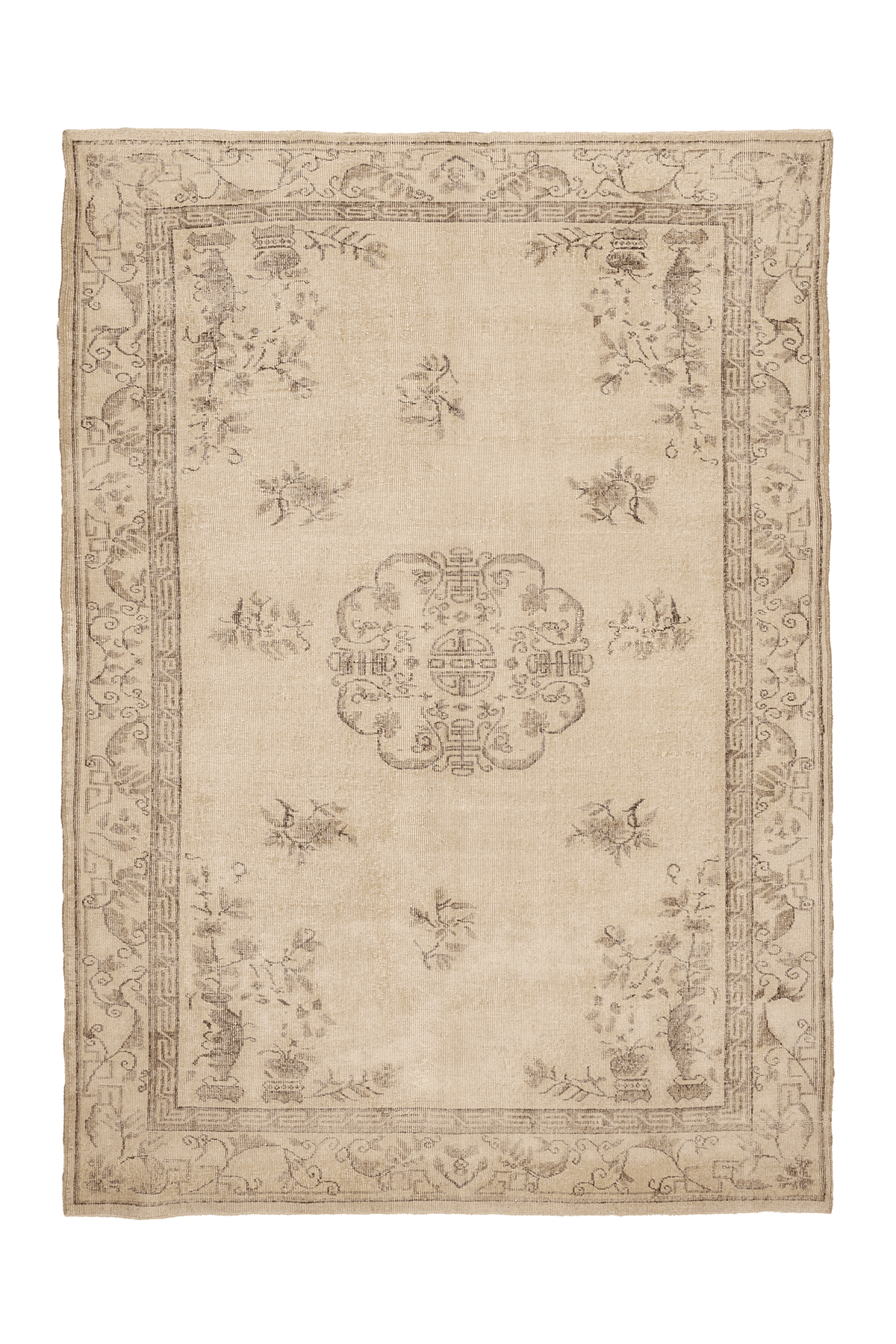 Vintage Isparta Turkish Area Rug 7x9 ft — Beige & Brown Floral