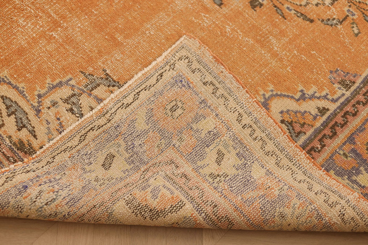 Vintage Isparta Turkish Area Rug 6x9 ft — Orange & Blue Floral