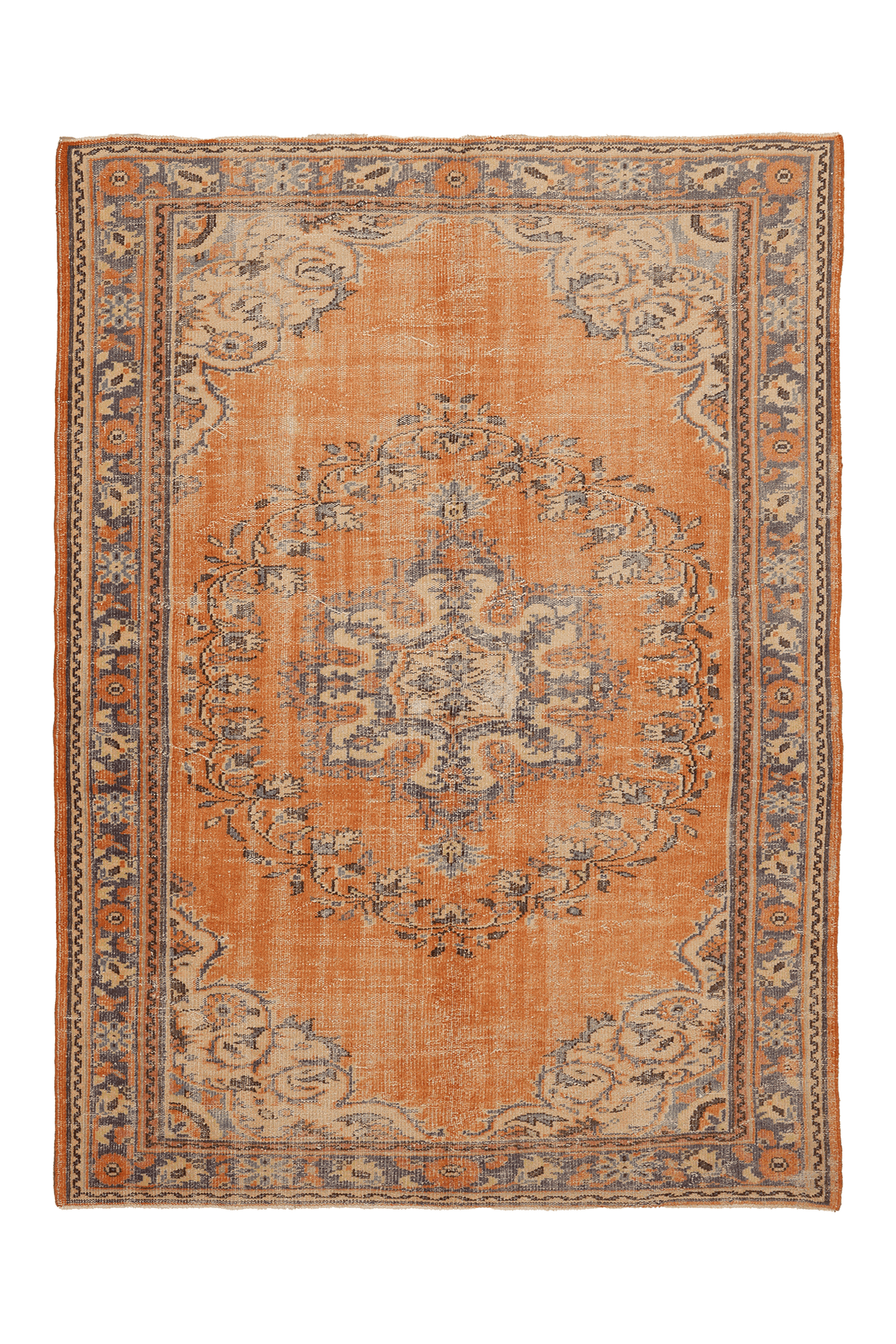 Vintage Isparta Turkish Area Rug 6x9 ft — Orange & Blue Floral