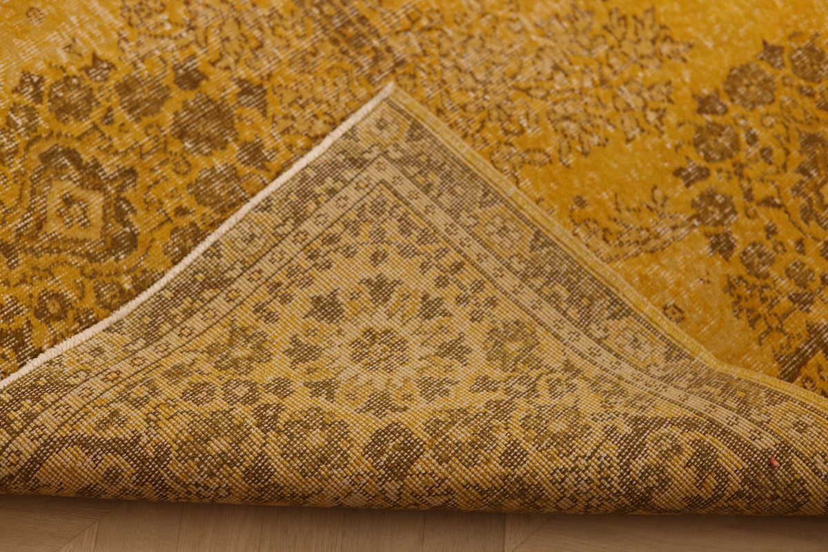 Vintage Isparta Turkish Area Rug 5x9 ft — Yellow & Brown Floral