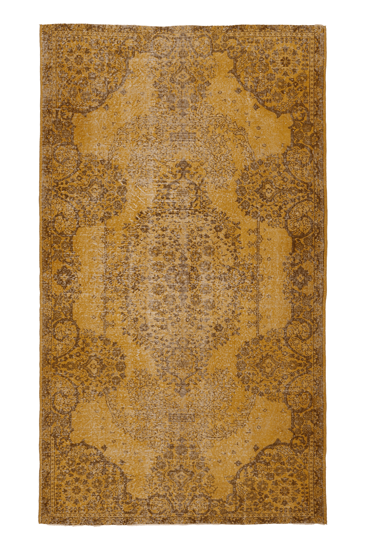 Vintage Isparta Turkish Area Rug 5x9 ft — Yellow & Brown Floral