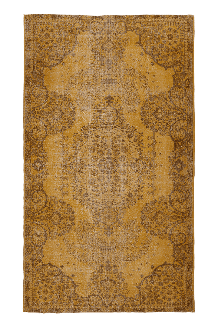 Vintage Isparta Turkish Area Rug 5x9 ft — Yellow & Brown Floral