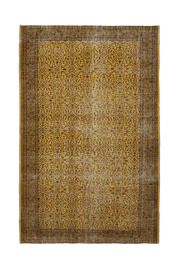 Vintage Isparta Turkish Area Rug 6x10 ft — Yellow & Brown Floral