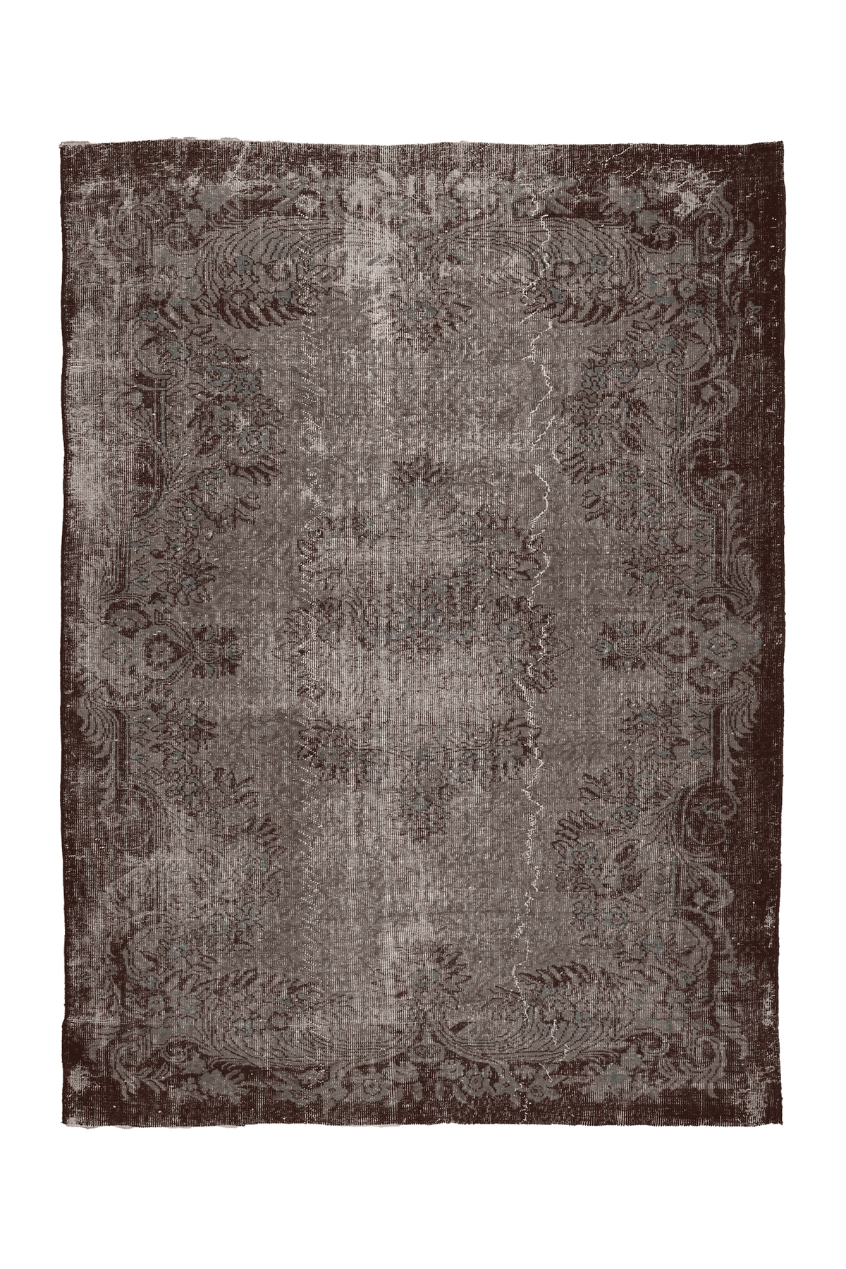 Vintage Isparta Turkish Area Rug 7x9 ft — Gray & Brown Floral