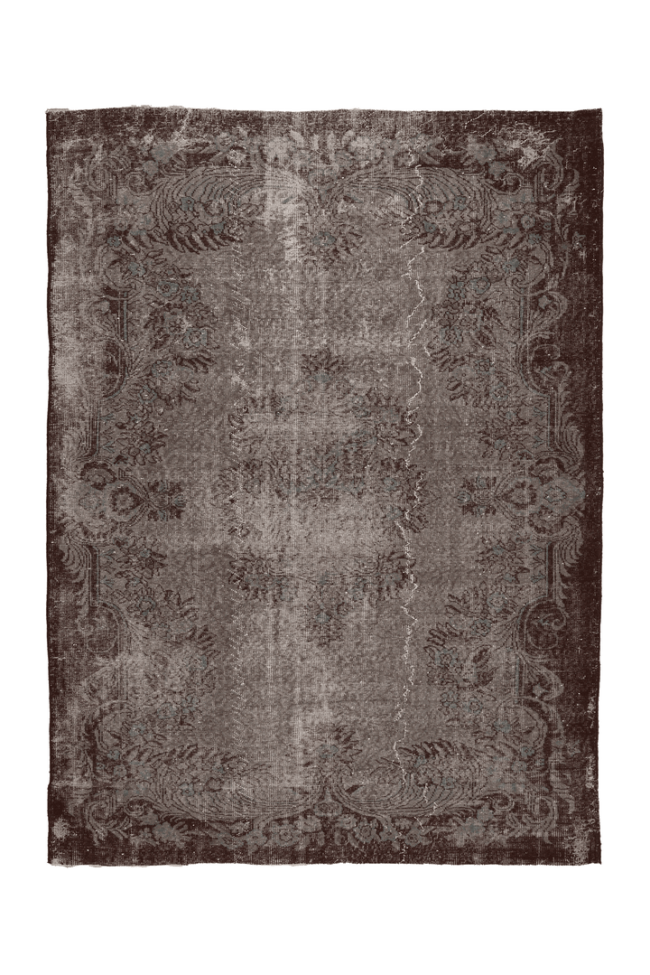 Vintage Isparta Turkish Area Rug 7x9 ft — Gray & Brown Floral
