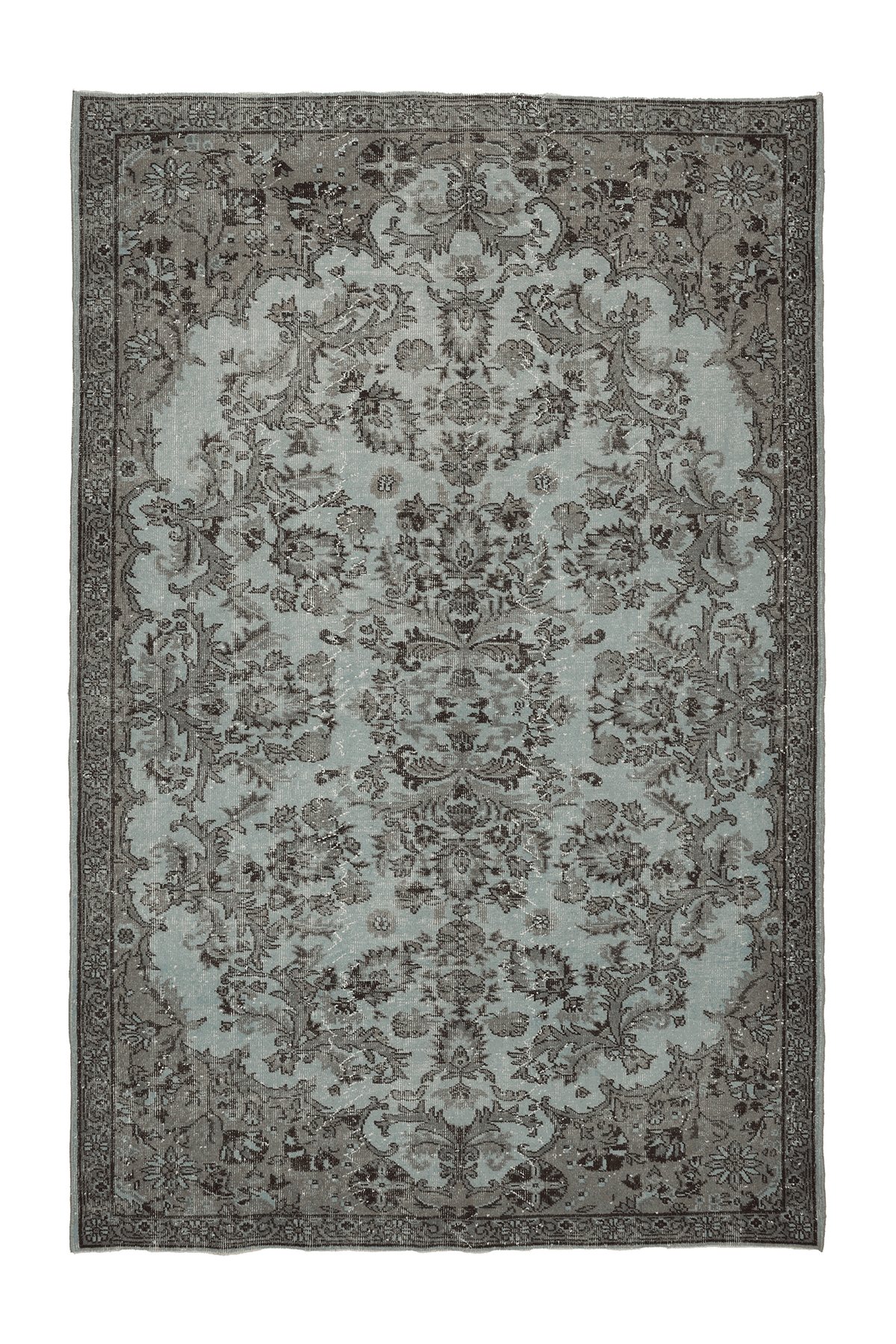 Vintage Isparta Turkish Area Rug 6x10 ft — Blue & Gray Floral