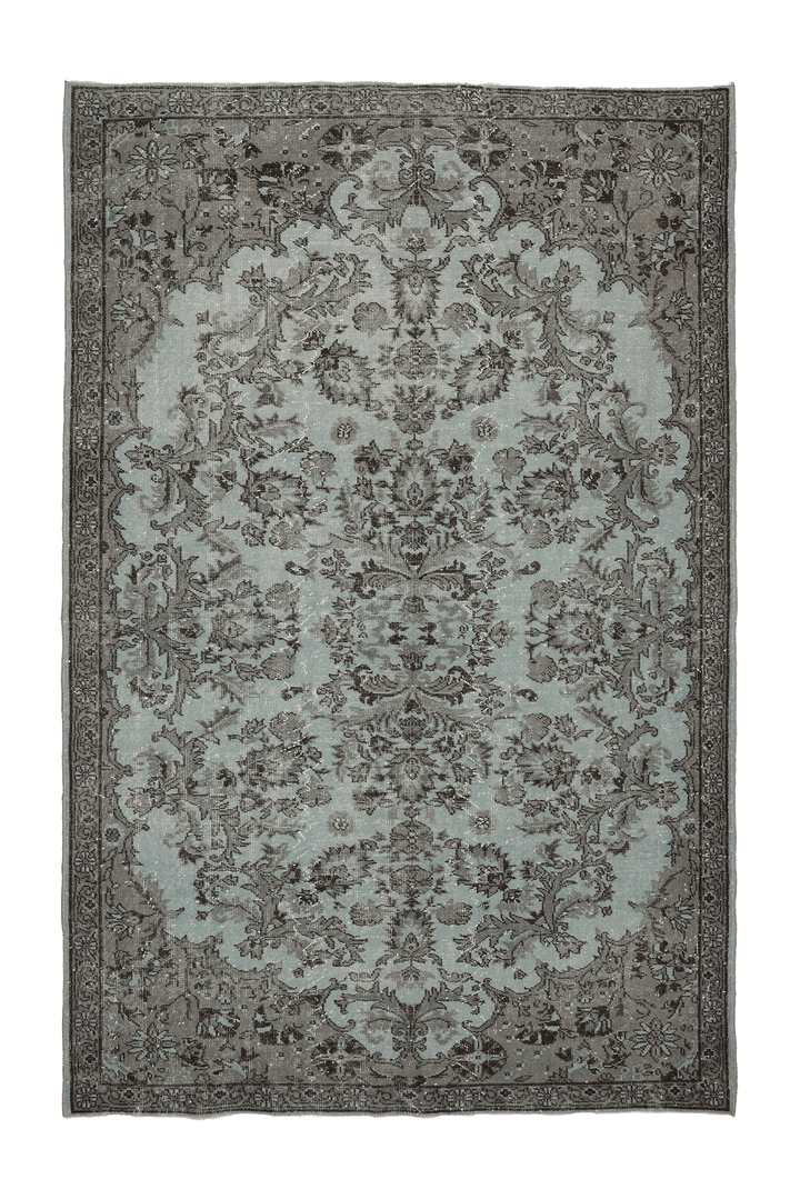 Vintage Isparta Turkish Area Rug 6x10 ft — Blue & Gray Floral