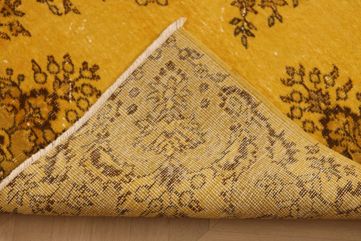 Vintage Isparta Turkish Area Rug 6x9 ft — Yellow & Brown Floral