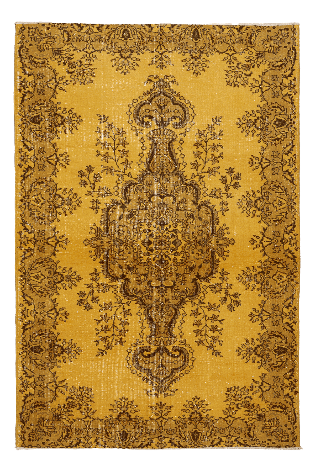 Vintage Isparta Turkish Area Rug 6x9 ft — Yellow & Brown Floral