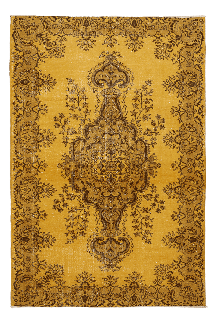 Vintage Isparta Turkish Area Rug 6x9 ft — Yellow & Brown Floral