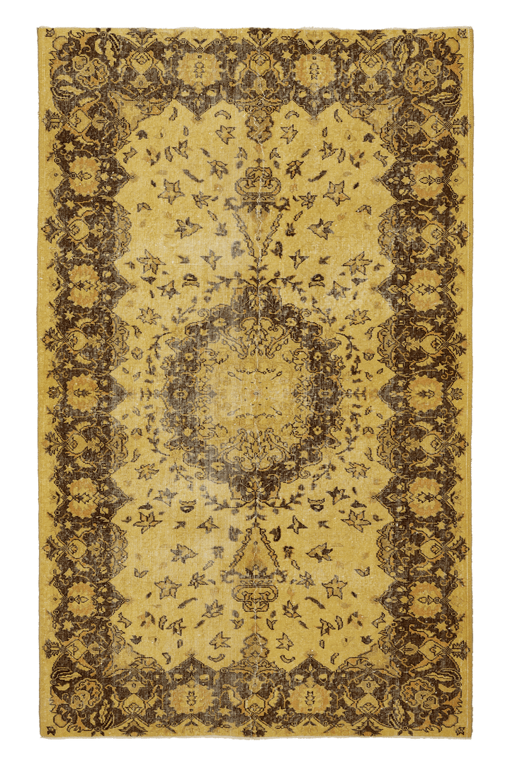 Vintage Isparta Turkish Area Rug 5x9 ft — Yellow & Brown Floral