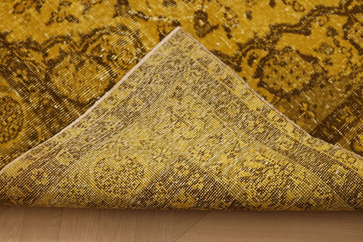 Vintage Isparta Turkish Area Rug 6x9 ft — Yellow & Brown Floral