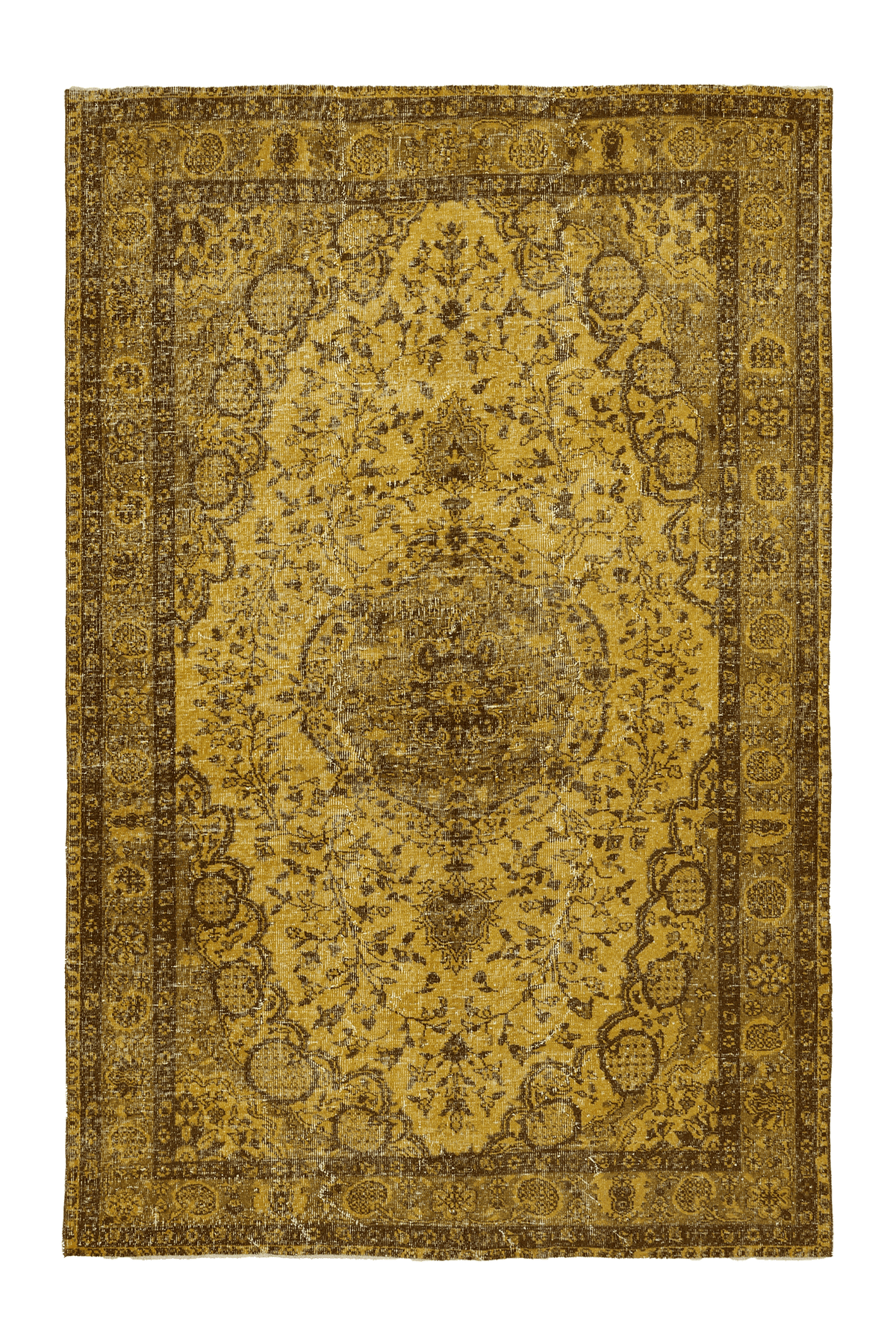 Vintage Isparta Turkish Area Rug 6x9 ft — Yellow & Brown Floral