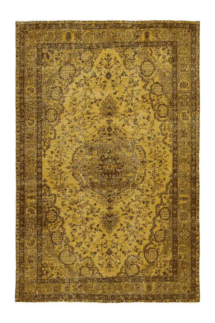 Vintage Isparta Turkish Area Rug 6x9 ft — Yellow & Brown Floral