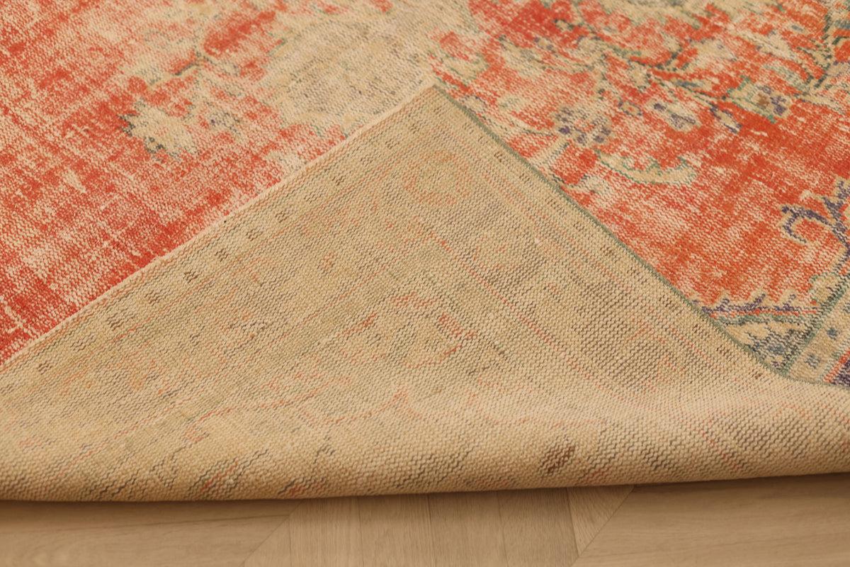 Vintage Manisa Turkish Area Rug 6x9 ft — Red & Beige Distressed