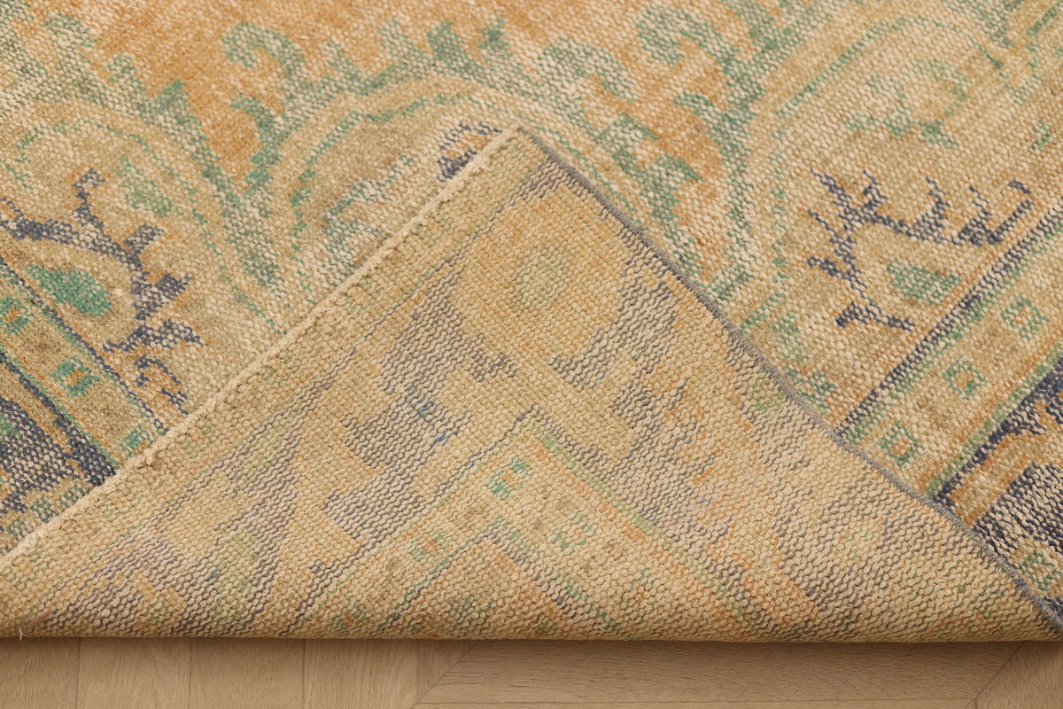Vintage Manisa Turkish Area Rug 6x10 ft — Orange & Green Floral
