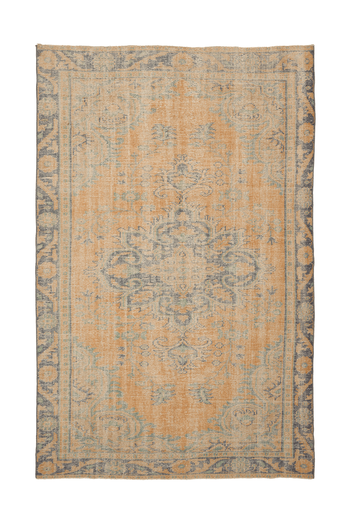 Vintage Manisa Turkish Area Rug 6x10 ft — Orange & Green Floral