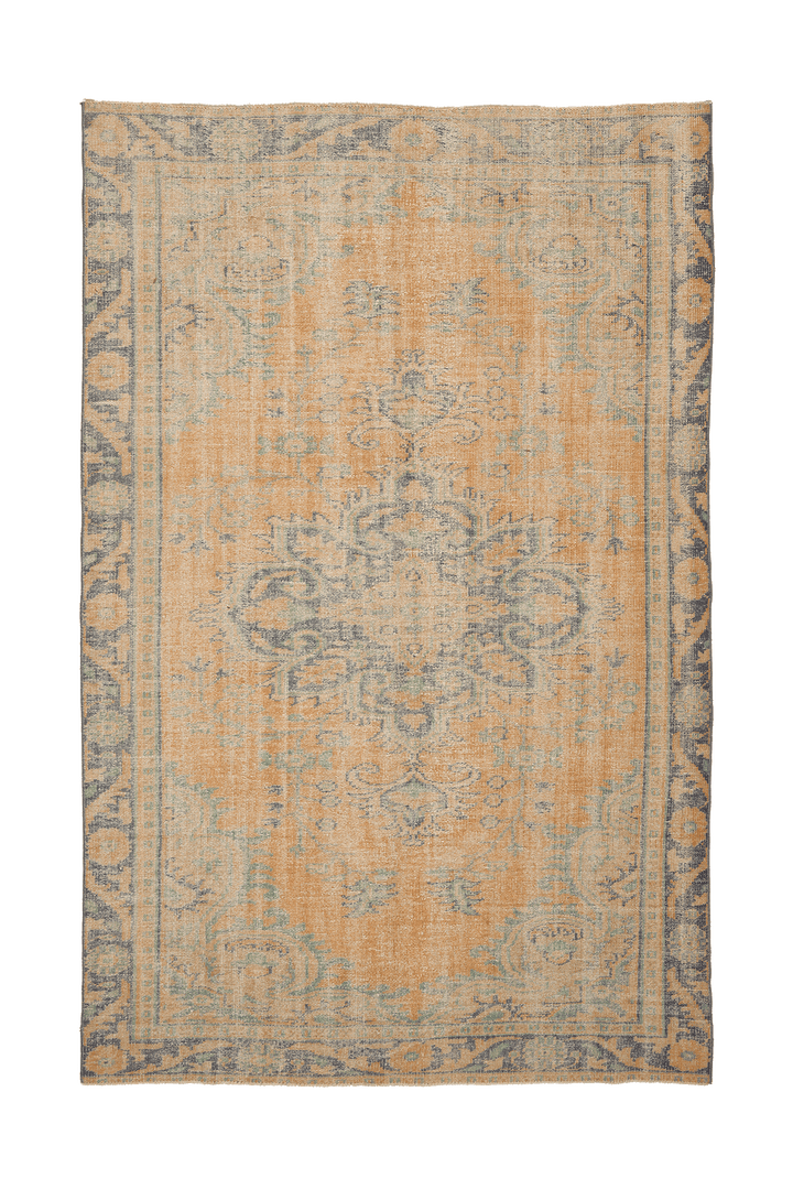 Vintage Manisa Turkish Area Rug 6x10 ft — Orange & Green Floral