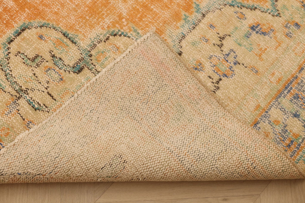 Vintage Manisa Turkish Area Rug 6x8 ft — Orange & Beige Floral