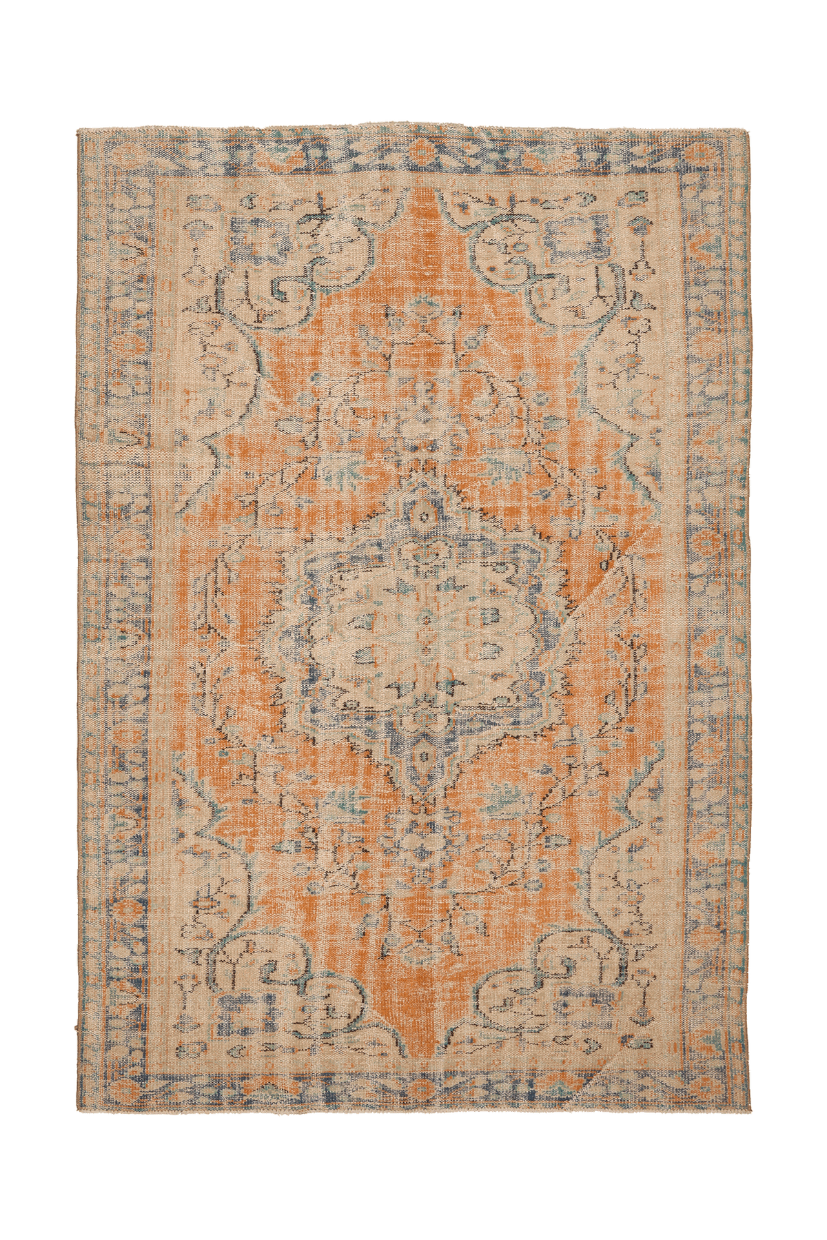 Vintage Manisa Turkish Area Rug 6x8 ft — Orange & Beige Floral