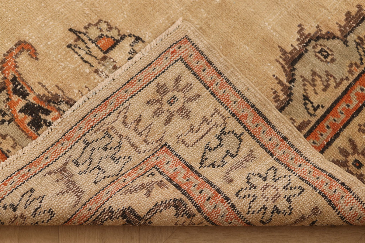 Vintage Isparta Turkish Area Rug 6x9 ft — Beige & Brown Floral