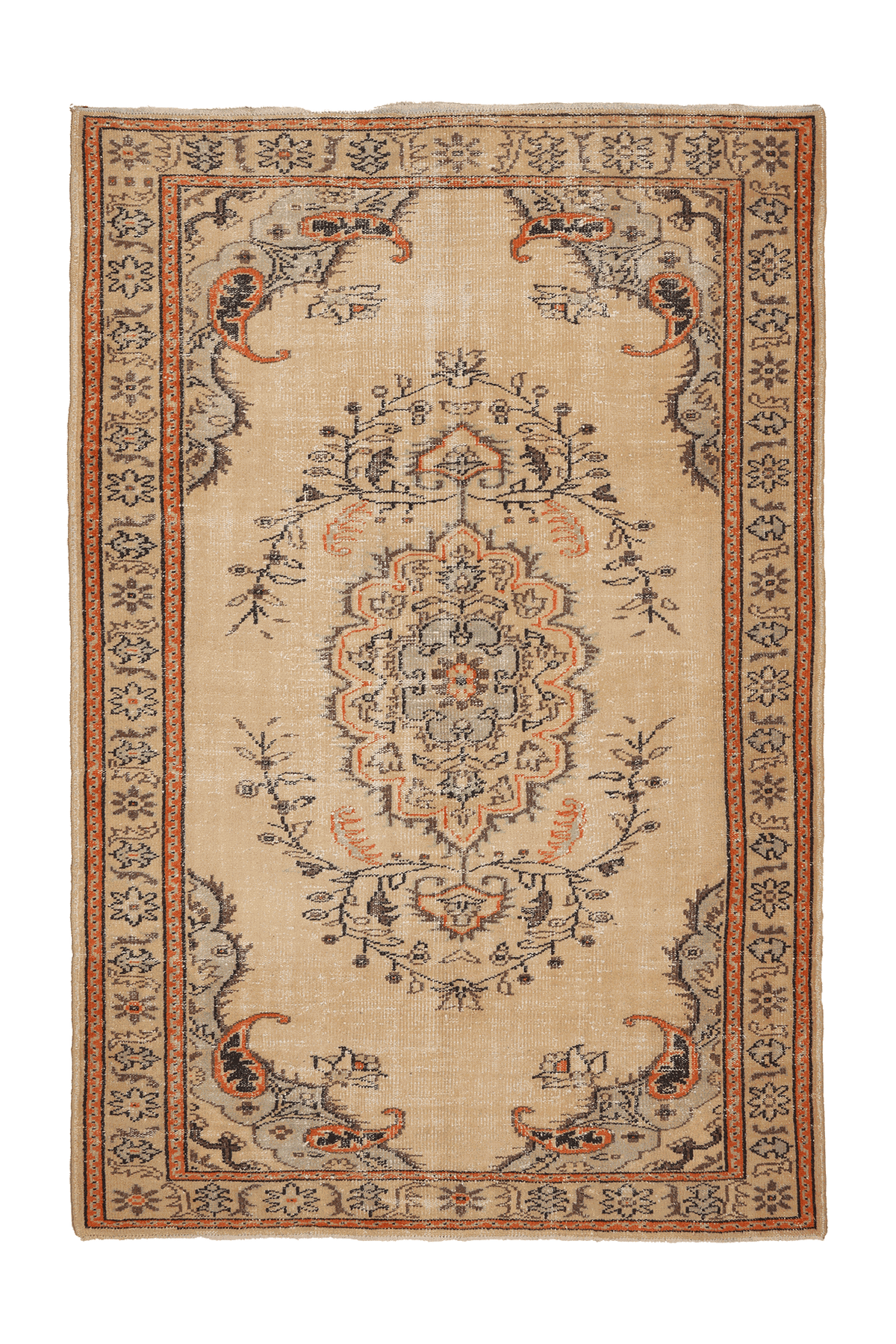 Vintage Isparta Turkish Area Rug 6x9 ft — Beige & Brown Floral