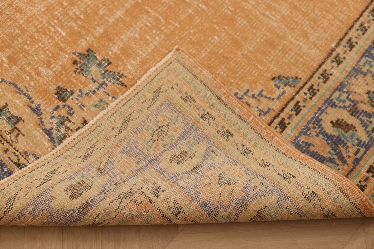 Vintage Manisa Turkish Area Rug 6x9 ft — Orange & Blue Floral