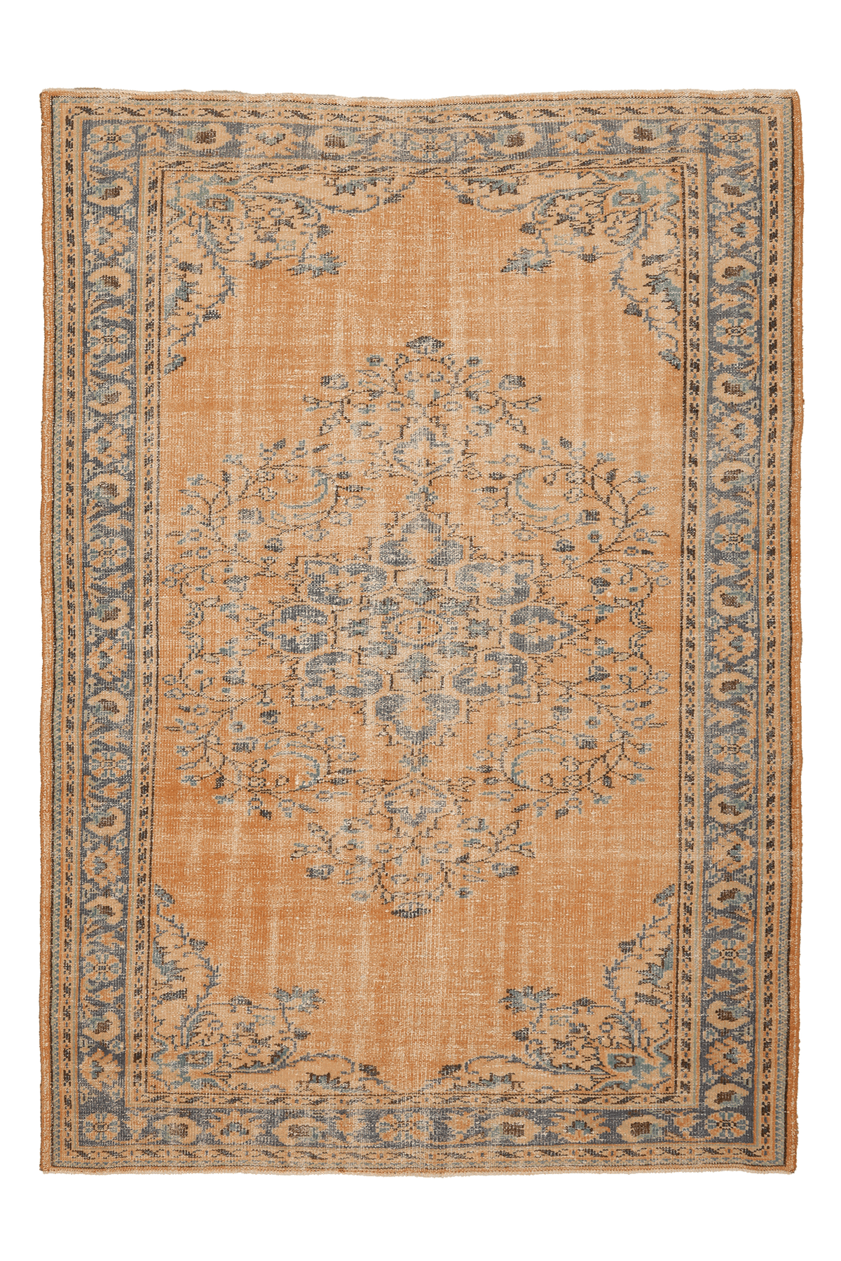 Vintage Manisa Turkish Area Rug 6x9 ft — Orange & Blue Floral