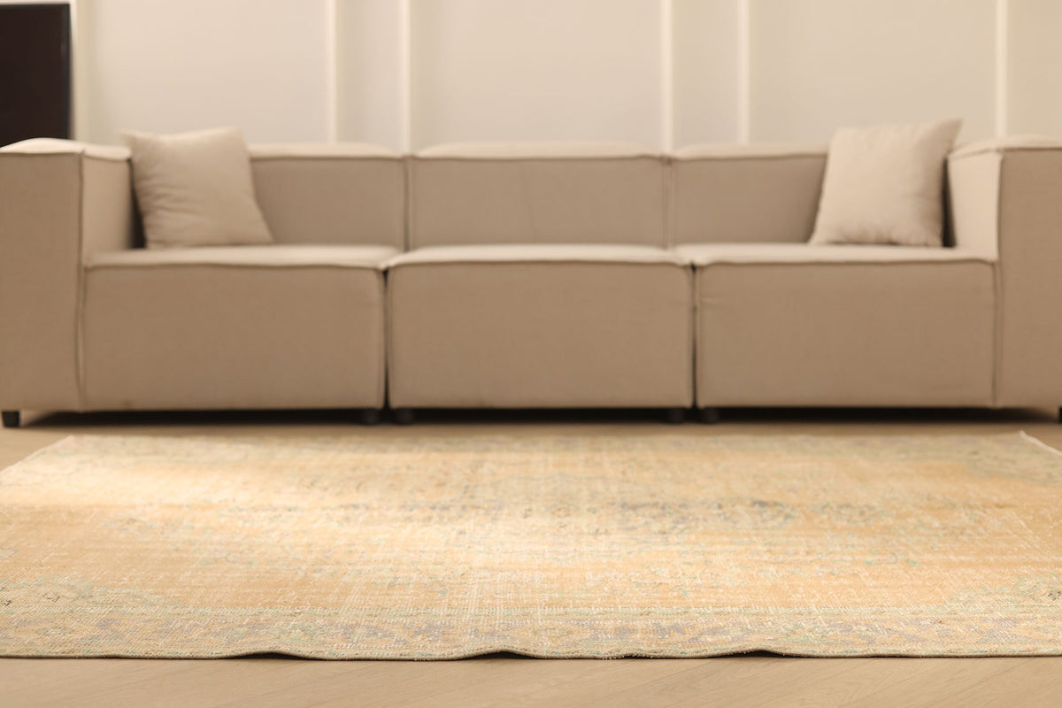 Vintage Manisa Turkish Area Rug 6x8 ft — Brown & Beige Floral