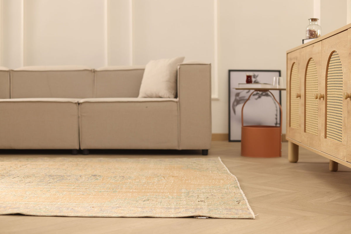 Vintage Manisa Turkish Area Rug 6x8 ft — Brown & Beige Floral