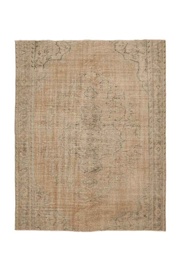 Vintage Manisa Turkish Area Rug 6x8 ft — Brown & Beige Floral
