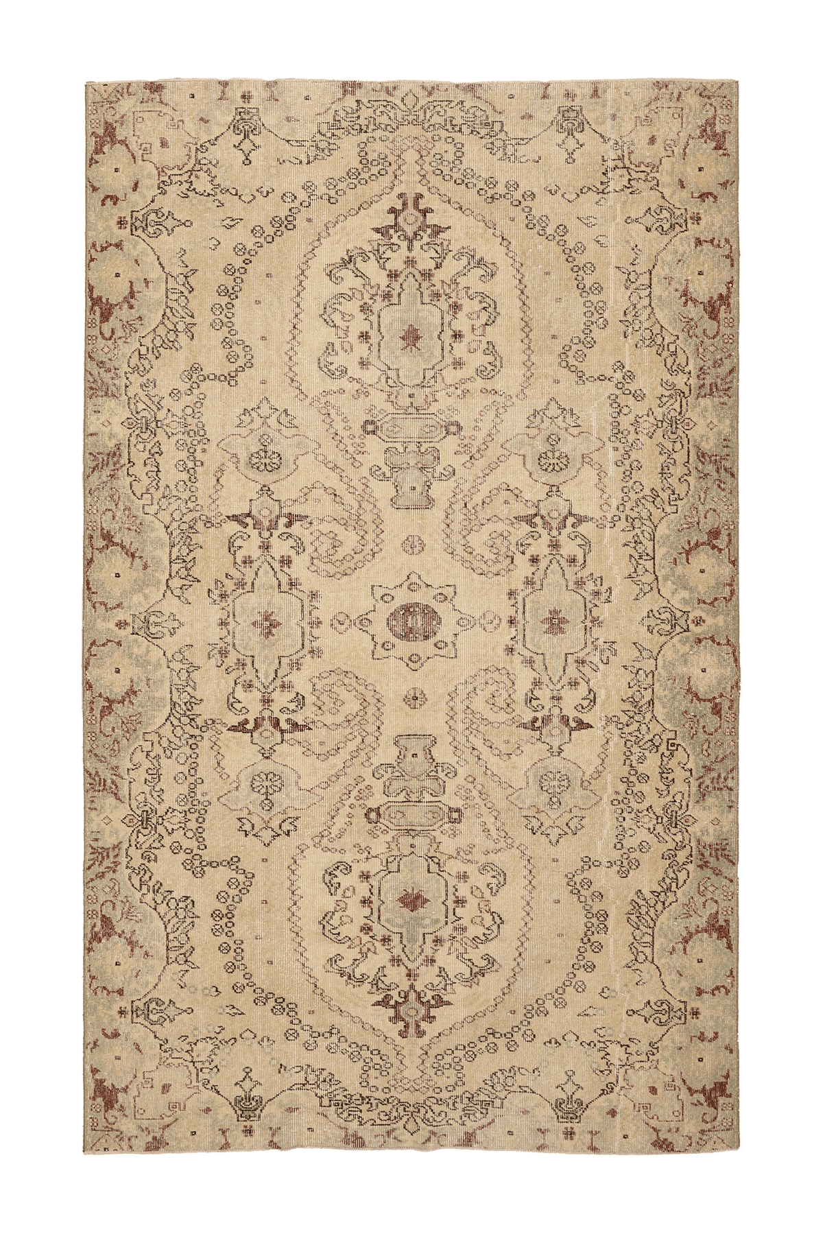 Vintage Isparta Turkish Area Rug 5x9 ft — Beige & Green Floral