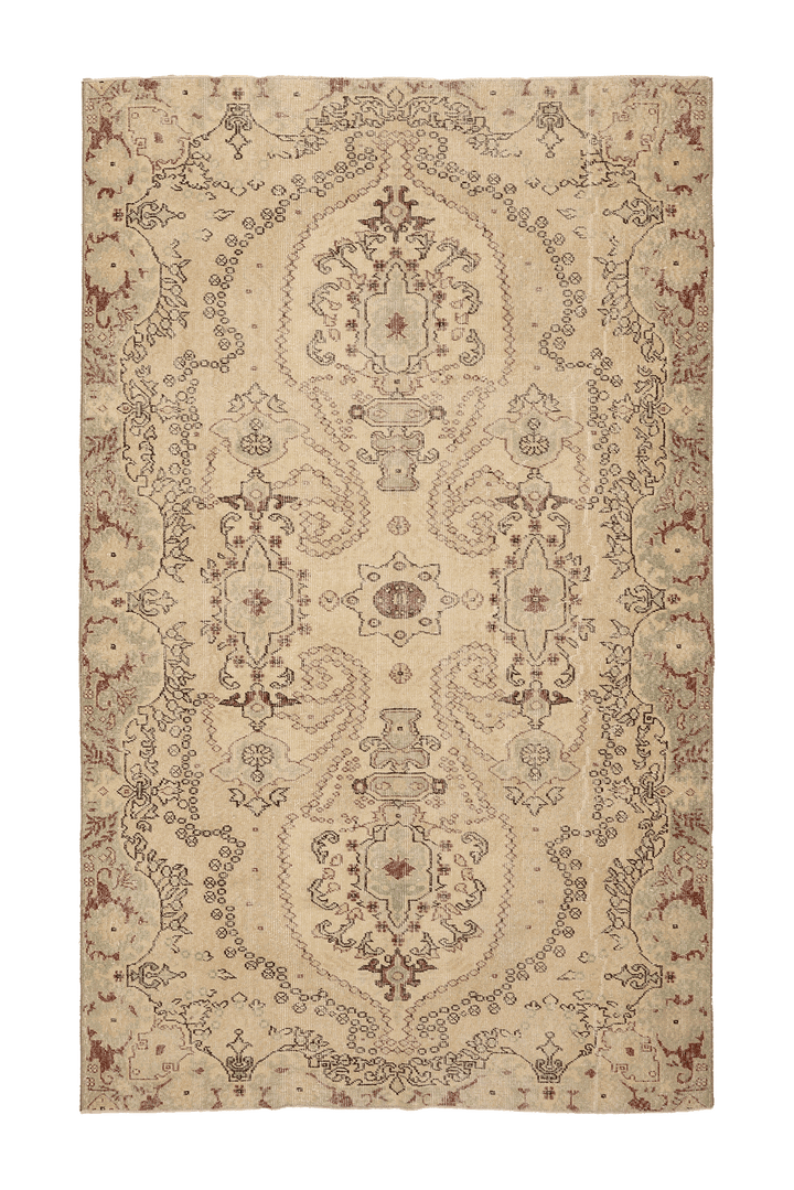 Vintage Isparta Turkish Area Rug 5x9 ft — Beige & Green Floral