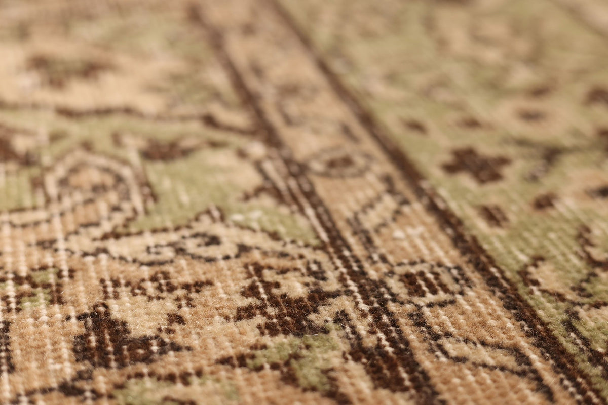 Vintage Isparta Turkish Area Rug 7x10 ft — Beige & Green Floral
