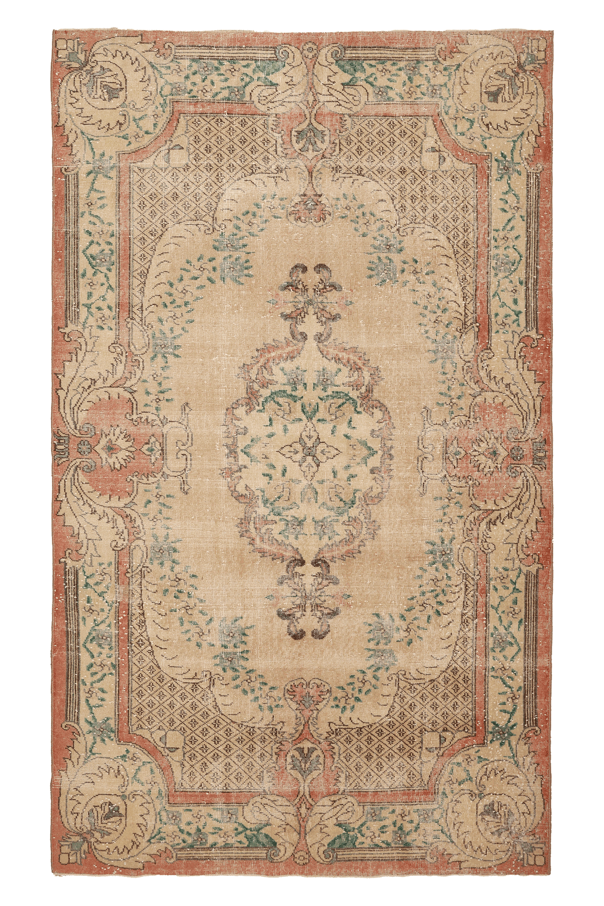 Vintage Isparta Turkish Area Rug 6x10 ft — Beige & Brown Floral